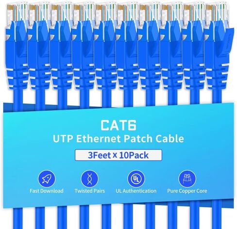 كابل إيثرنت Cat6 بطول 6 أقدام و10 حزم كابل توصيل الإنترنت RJ45 Cat6 للشبكة، غير محمي، برتقالي in Saudi Arabia