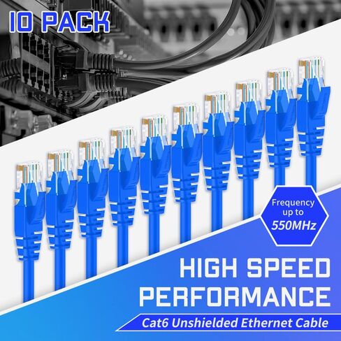كابل إيثرنت Cat6 بطول 6 أقدام و10 حزم كابل توصيل الإنترنت RJ45 Cat6 للشبكة، غير محمي، برتقالي in Saudi Arabia