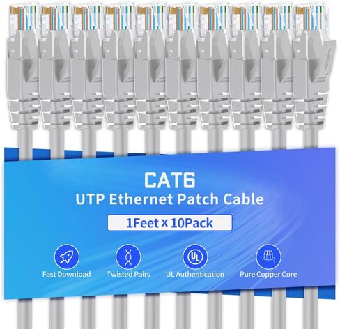 كابل إيثرنت Cat6 بطول 6 أقدام و10 حزم كابل توصيل الإنترنت RJ45 Cat6 للشبكة، غير محمي، برتقالي in Saudi Arabia