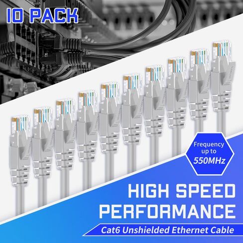 كابل إيثرنت Cat6 بطول 6 أقدام و10 حزم كابل توصيل الإنترنت RJ45 Cat6 للشبكة، غير محمي، برتقالي in Saudi Arabia