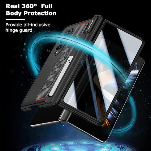 NINKI Compatible Magnetic Case for Samsung Galaxy Z Fold 4 Case with S Pen Holder & Strap,[Hinge Protection] [Screen Protector] Carbon Fiber Case for Samsung Z Fold 4 Case Kickstand,Galaxy Fold 4 Case in Kuwait