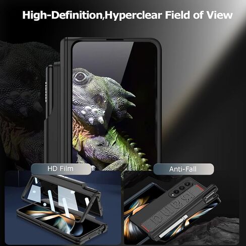 NINKI Compatible Magnetic Case for Samsung Galaxy Z Fold 4 Case with S Pen Holder & Strap,[Hinge Protection] [Screen Protector] Carbon Fiber Case for Samsung Z Fold 4 Case Kickstand,Galaxy Fold 4 Case in Kuwait