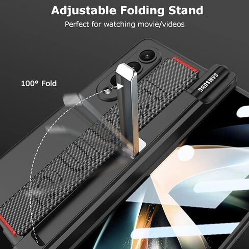 NINKI Compatible Magnetic Case for Samsung Galaxy Z Fold 4 Case with S Pen Holder & Strap,[Hinge Protection] [Screen Protector] Carbon Fiber Case for Samsung Z Fold 4 Case Kickstand,Galaxy Fold 4 Case in Kuwait
