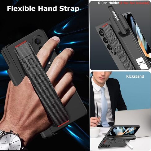 NINKI Compatible Magnetic Case for Samsung Galaxy Z Fold 4 Case with S Pen Holder & Strap,[Hinge Protection] [Screen Protector] Carbon Fiber Case for Samsung Z Fold 4 Case Kickstand,Galaxy Fold 4 Case in Kuwait