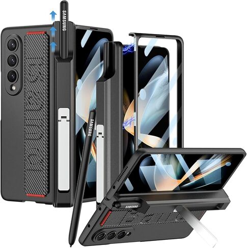 NINKI Compatible Magnetic Case for Samsung Galaxy Z Fold 4 Case with S Pen Holder & Strap,[Hinge Protection] [Screen Protector] Carbon Fiber Case for Samsung Z Fold 4 Case Kickstand,Galaxy Fold 4 Case in Kuwait