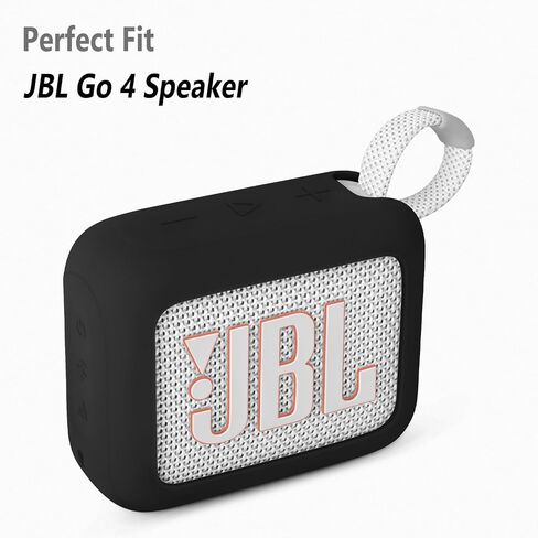 حافظة سيليكون Geiomoo متوافقة مع JBL Go 4، غطاء واقٍ مزود بحلقة تسلق (أسود) in Saudi Arabia