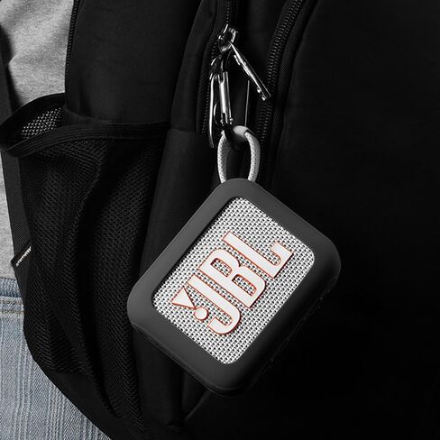 حافظة سيليكون Geiomoo متوافقة مع JBL Go 4، غطاء واقٍ مزود بحلقة تسلق (أسود) in Saudi Arabia