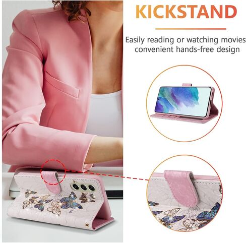 UEEBAI Wallet Case for Samsung Galaxy A54 5G, PU Leather Phone Case Kickstand RFID Blocking Flip Case with Card Slots Wrist Strap Relief Engraved Pattern Magnetic Closure Folio Case - Blue Butterfly in Saudi Arabia
