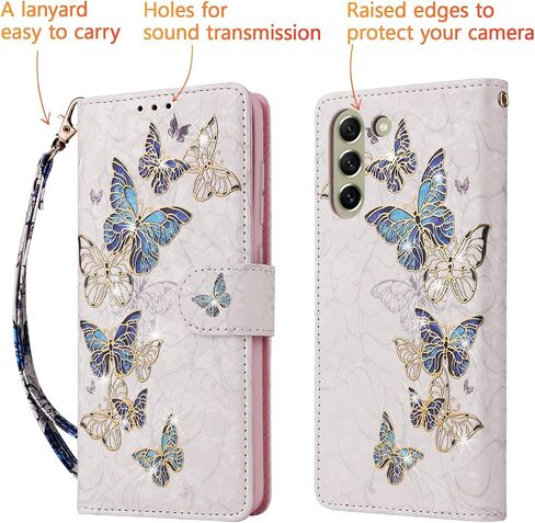 UEEBAI Wallet Case for Samsung Galaxy A54 5G, PU Leather Phone Case Kickstand RFID Blocking Flip Case with Card Slots Wrist Strap Relief Engraved Pattern Magnetic Closure Folio Case - Blue Butterfly in Saudi Arabia