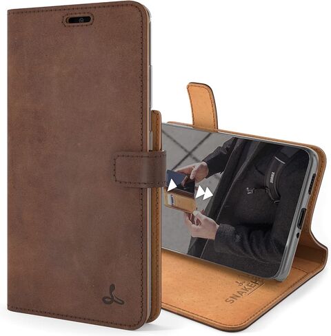 Snakehive Samsung Galaxy S21 Ultra Vintage Wallet || Real Leather Wallet Phone Case || Genuine Leather with Viewing Stand & 3 Card Holder || Flip Folio Cover with Card Slot (Brown) in Kuwait