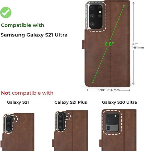Snakehive Samsung Galaxy S21 Ultra Vintage Wallet || Real Leather Wallet Phone Case || Genuine Leather with Viewing Stand & 3 Card Holder || Flip Folio Cover with Card Slot (Brown) in Kuwait
