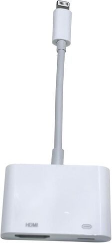 L8-3SE Lightning Digital AV Adapter - Lightning to Lightning and HDMI, White Color, Compatible with iPhone, iPad, and iPod in Saudi Arabia