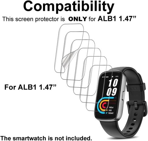 واقي شاشة متوافق مع الساعة الذكية لتتبع اللياقة البدنية VPSTAY ALB1 مقاس 1.47 بوصة، مادة TPU الناعمة، 6 عبوات، تغطية كاملة، شفاء ذاتي للفقاعات in Kuwait