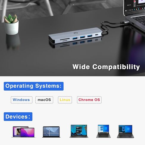 Tiergrade USB C Hub Multiport Adapter, 7-in-1 USB C Docking Station with HDMI, 100W PD, 3 USB 3.0, SD/TF, Audio, for MacBook Pro/Air, Chromebook Pixel, Dell XPS 13/15 in Kuwait