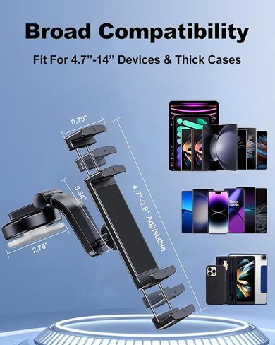 ELOHEI Car Phone Tablet Mount for Z Fold 6, [Thick Cases Friendly] ipad Holder for Car Air Vent Dashboard Compatible with Samsung Galaxy Z Fold 6 5 4 3/iPad Pro iPad Air Pixel(Air Vent-S6) in Kuwait