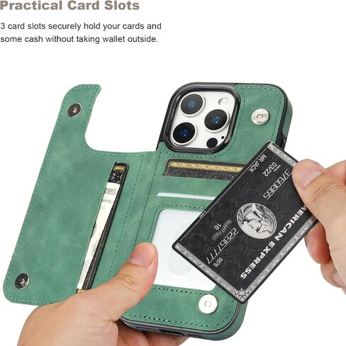 Vaburs Compatible with iPhone 16 Pro Case Wallet with Card Holder, Embossed Mandala Pattern Flower PU Leather Double Buttons Flip Shockproof Cover for Magnetic Car Mount 6.3 Inch (Dark Green) in Kuwait