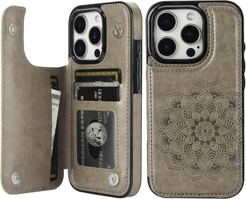Vaburs Compatible with iPhone 16 Pro Case Wallet with Card Holder, Embossed Mandala Pattern Flower PU Leather Double Buttons Flip Shockproof Cover for Magnetic Car Mount 6.3 Inch (Dark Green) in Kuwait