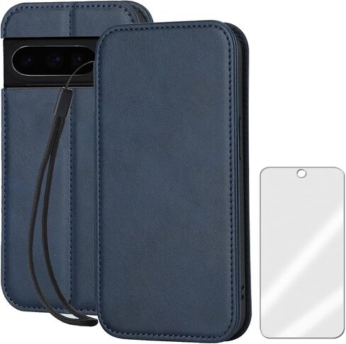 for Google Pixel 9 Pro XL Leather Case Stand Fuction Wallet Bag with Card Slots Protective （with Hand Strap and Tempered Screen Protector Black in Saudi Arabia