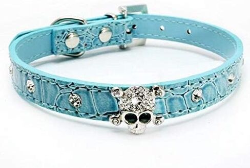 لطيف مبهر متألق أنيق جمجمة الماس كريستال حجر الراين جلد صغير كلب قطط طوق جرو (أسود، M) in Kuwait