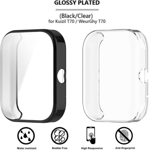 [2 Pack] Screen Protector Compatible with Kuizil, WeurGhy T70 Case, Soft TPU Plated Case All-Around Protective Screen Full Cover Bumper Compatible for T70 Smart Watch in Saudi Arabia