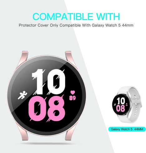 2 Pack Compatible for Samsung Galaxy Watch 5 Case with Tempered Glass Screen Protector, Hard PC Bumper (Purple, Galaxy Watch 5 44mm) in Saudi Arabia