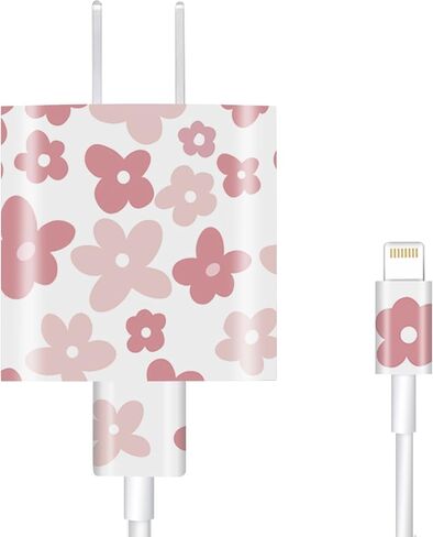 Charger Skin Charger Decal Wrap Compatible with iPhone 5W Charger Wall Charger Stickers Pink Flower in Saudi Arabia