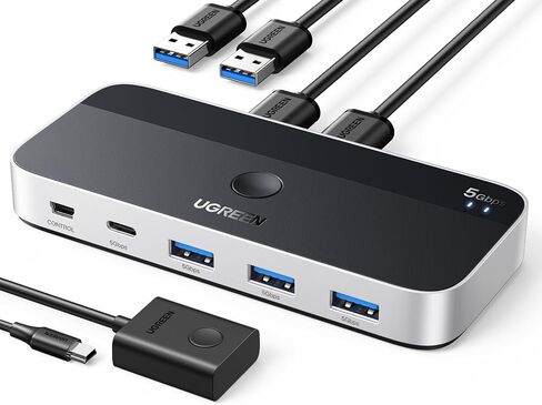 يوجرين محول USB 3.0 2 في 4 مخارج وجهازي كمبيوتر يشاركان 4 اجهزة (1 × USB C و3 × USB A) محول كيه في ام للكيبورد والماوس والطابعة والماسح الضوئي مع 2 كيبل USB وجهاز تحكم عن بعد in Kuwait