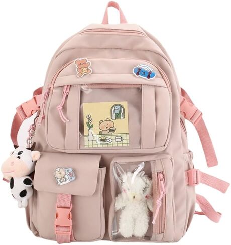 Cute backpack with accessories kawaii Large Capacity Aesthetic backpack (Green) in Saudi Arabia