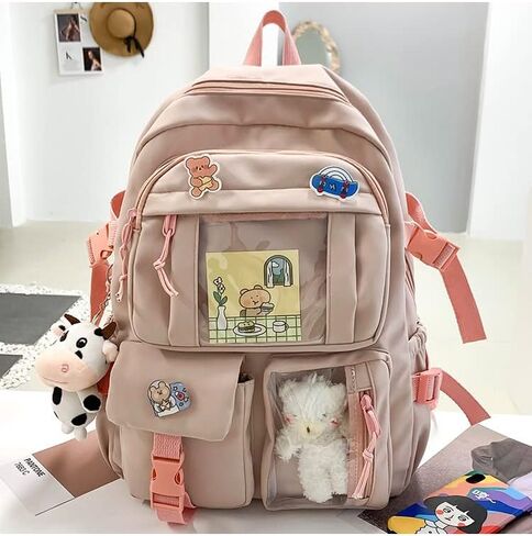 Cute backpack with accessories kawaii Large Capacity Aesthetic backpack (Green) in Saudi Arabia