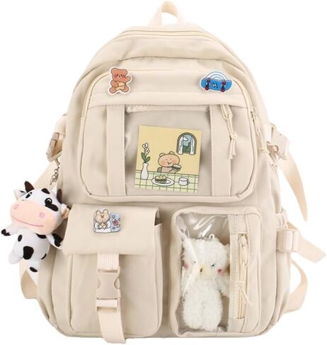 Cute backpack with accessories kawaii Large Capacity Aesthetic backpack (Green) in Saudi Arabia
