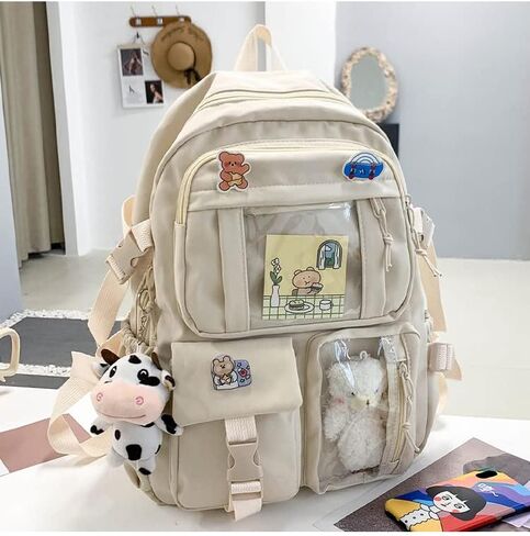 Cute backpack with accessories kawaii Large Capacity Aesthetic backpack (Green) in Saudi Arabia