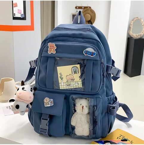Cute backpack with accessories kawaii Large Capacity Aesthetic backpack (Green) in Saudi Arabia