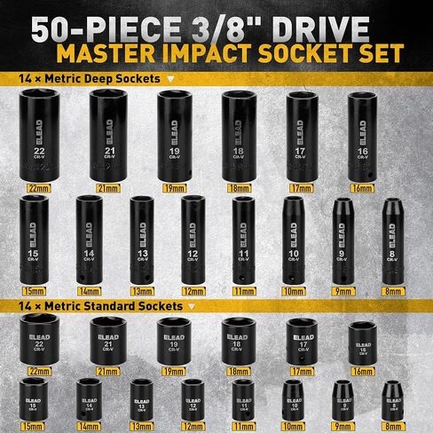 1/4'' Drive Impact Socket Set - 56-Piece Shallow & Deep Socket Set Metric and Standard Full with Universal Joint, Extension Bar, 3/8 to 1/4 Reducer, Hex Shank Socket Adapter, Ratchet Handle in Saudi Arabia