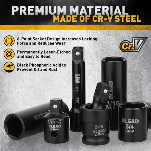 1/4'' Drive Impact Socket Set - 56-Piece Shallow & Deep Socket Set Metric and Standard Full with Universal Joint, Extension Bar, 3/8 to 1/4 Reducer, Hex Shank Socket Adapter, Ratchet Handle in Saudi Arabia