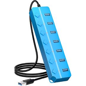ONFINIO USB Hub 3.0, 7-Port USB Hub Splitter with Individual On/Off Switches and Lights, 3.2ft/1m Long Cable Compatible with MacBook, Laptop, Surface Pro, PS4, PC, Flash Drive, Mobile HDD