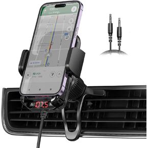 Magift Bluetooth FM Transmitter for Car - 3 in 1 Bluetooth Car Adapter with Phone Holder Supports QC3.0 Charging,Stronger Microphone & Enhanced FM Transmission are Built in Car Bluetooth Adapter