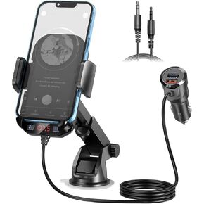 Magift Bluetooth FM Transmitter for Car - 3 in 1 Bluetooth Car Adapter with Phone Holder Supports QC3.0 Charging,Stronger Microphone & Enhanced FM Transmission are Built in Car Bluetooth Adapter