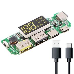 1 pcs 5V 2.4A 186 50 Charging Board Mobile Power Bank Module Dual USB 186 50 Lithium Battery Charger Board Digital LCD Display Protection Module with Fast Charge Data Cable