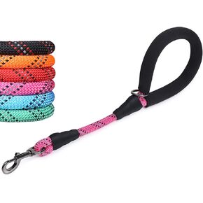 VIVAGLORY Short Dog Leash with Comfortable Padded Handle, 18IN Durable Rope Short Walking & Training Leashes for Dogs with Highly Reflective Threads for Medium & Large Dog, Pink