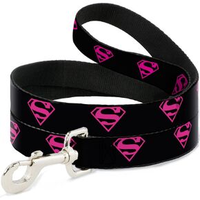 Buckle-Down Dog Leash Superman Shield Black Hot Pink 6 Feet Long 1.0 Inch Wide, Multicolor (DL-6FT-WSG016)