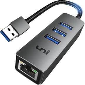 USB 3.0 to Ethernet Adapter, uni [High-Speed Gigabit] Network Hub, 4-in-1 Multiport Hub, Aluminum Shell USB-A to RJ45 Port Converter Compatible with iMac, PC, Chromebook Laptops, and More