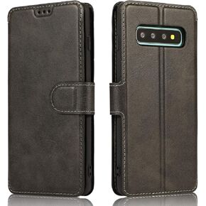 QLTYPRI for Samsung Galaxy S10 Case Premium PU Leather Simple Wallet Case TPU Bumper [Card Slots] [Kickstand] [Magnetic Closure] Shockproof Flip Cover for Galaxy S10 - Black