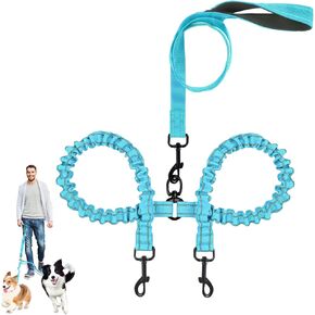 Double Lead Dog Leash, Double Dog Lead for Walking 2 Dogs, Bungee Reflective Leash for Two Dogs 360 Swivel No Tangle (Pink)