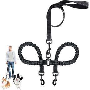 Double Lead Dog Leash, Double Dog Lead for Walking 2 Dogs, Bungee Reflective Leash for Two Dogs 360 Swivel No Tangle (Pink)