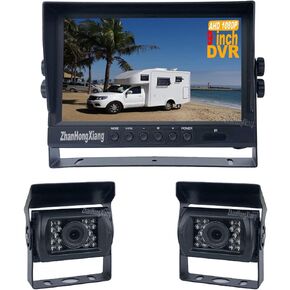 HD 1080P RV Backup Camera 9 inch DVR Monitor System,2 x 4 Pin Car Reverse Rear View Mirror Blindspot Camera + 9" IPS 2 Split Screen with 10m/20m Cable for Semi Truck Trailer Camper