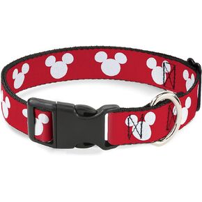 Disney Pet Collar, Dog Collar Plastic Buckle, Mickey Mouse Ears Icon Red White, 15 to 24 Inches 1.0 Inch Wide