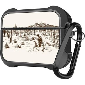 Compatible with AirPods Pro 2nd / AirPods Pro Charging Case, Patterned Soft TPU Shockproof Protective Cover Case (Wild West Desert Cowboys-2)