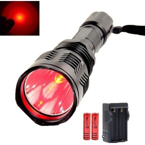 Red Light Flashlight Long Range Predator Light 10000 Lumens Flashlight with Charger Brightest Red Light for Night Hunting Fishing Astronomy