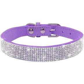Rhinestone Dog Collar, Cute Dazzling Sparkling Soft Suede Leather Adjustable Pet Dog Cat Collar Crystal Diamond for Puppy Small Medium Large Dogs (S:27-33 cm, Pink)