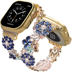 VIQIV Dressy Bracelet Compatible with Apple Watch Bands for Women 38mm 40mm 41mm 42mm 44mm 45mm 46mm 49mm Strethy, Cute Fancy Bling Metal Stretch Wristband Straps Smartwatch Bands for iWatch Ultra 2/Ultra Series 10/9/8/7/6/5/4/3/2/1/SE